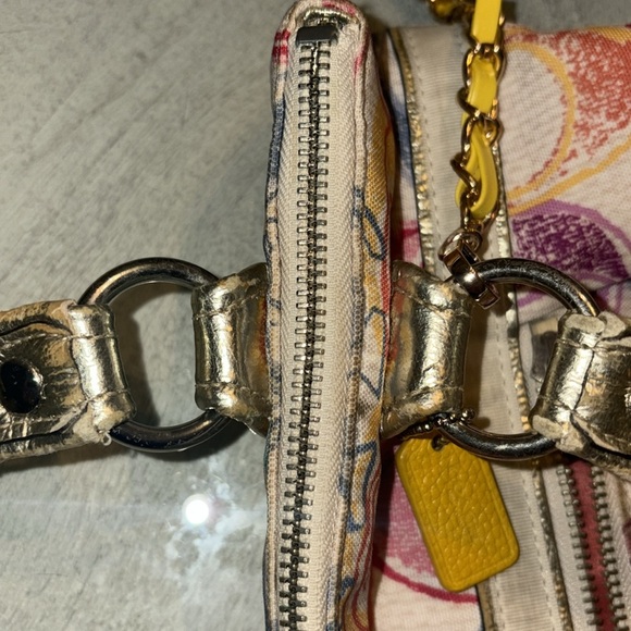 Large Coach Colorful Patterned Women's Bag- metallic handles, canvas Monogram C - Picture 6 of 16
